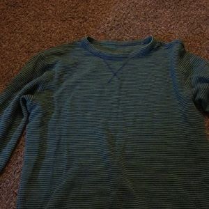 Long sleeve green and blue crew neck top